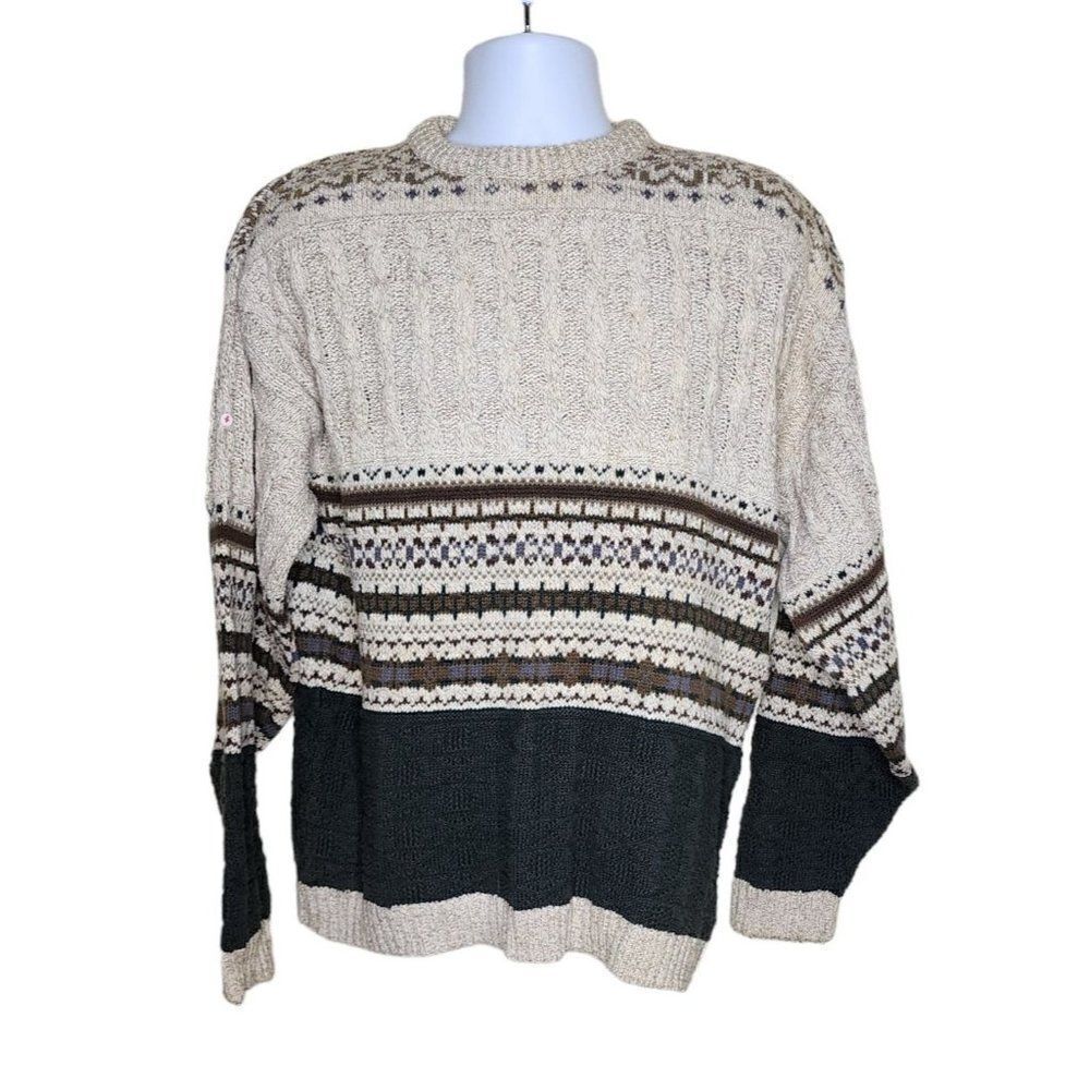 Vintage 80s Field Master Nordic Sweater Long Sleeve Mens Size M Brown Fair Isle